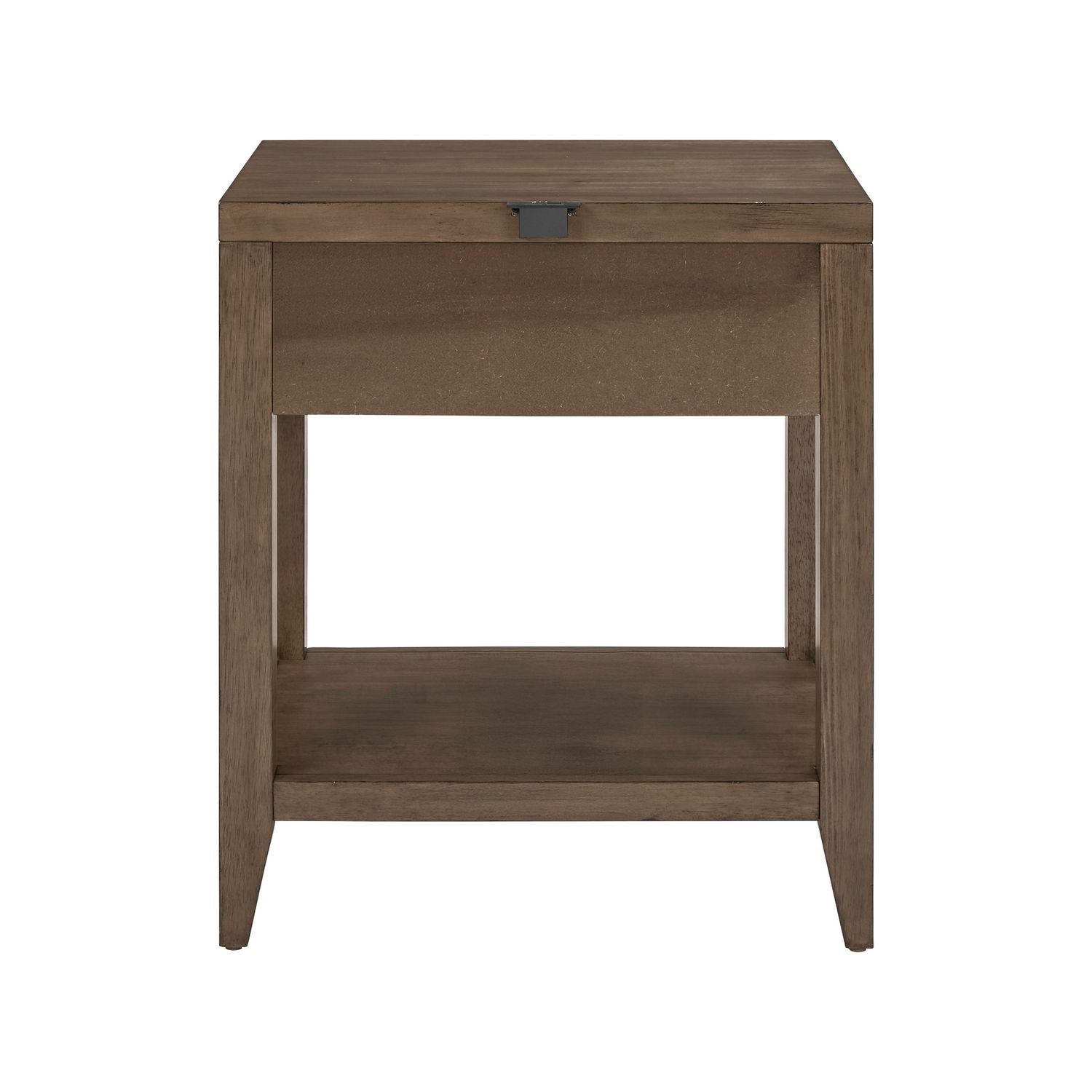 Table de chevet ouverte avec station de charge – Brun moisson — Elle intègre des éléments de design provenant de plusieurs siècles