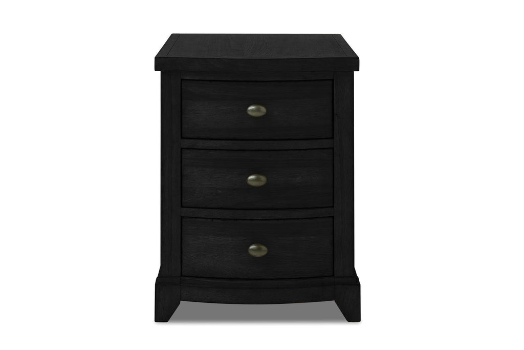 Commode de chevet — Le plateau des meubles présente un léger bandeau pour donner du relief et de l'attrait visuel, et les pieds sont fuselés