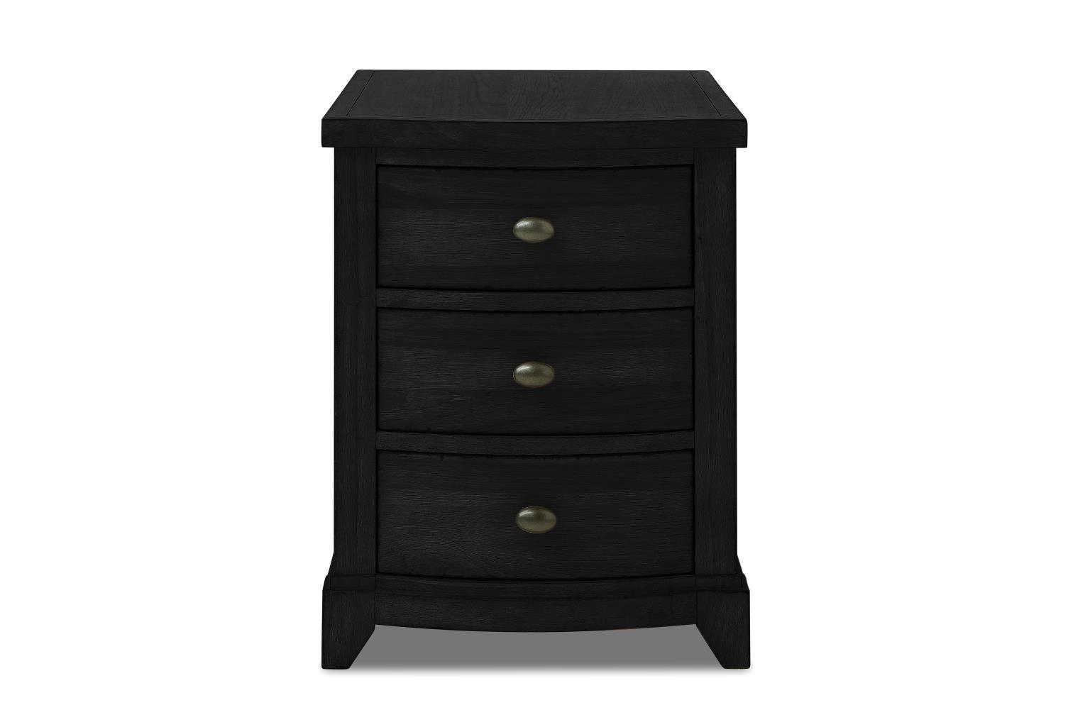 Commode de chevet — Le plateau des meubles présente un léger bandeau pour donner du relief et de l'attrait visuel, et les pieds sont fuselés