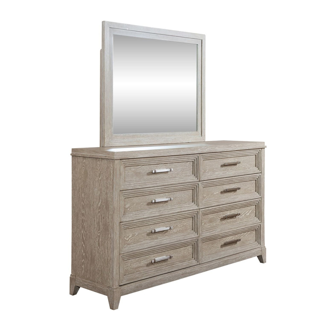 Commode et miroir – Taupe délavé — Les styles sont souvent simplistes avec des touches luxueuses telles que l'acier inoxydable ou le velours