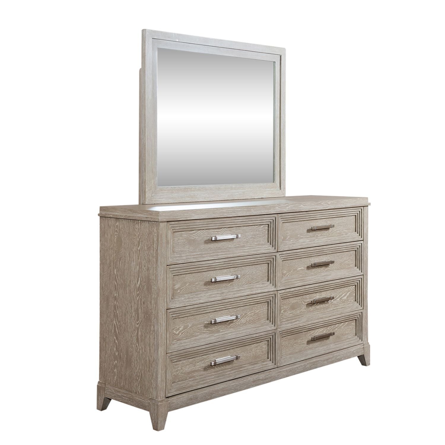 Commode et miroir – Taupe délavé — Les styles sont souvent simplistes avec des touches luxueuses telles que l'acier inoxydable ou le velours