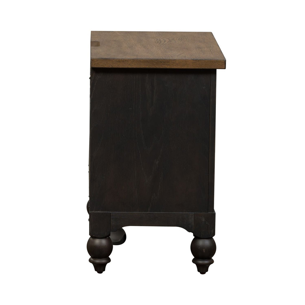 Table de chevet 2 tiroirs avec station de recharge — Offre également une station de recharge à l'arrière avec deux prises de courant et deux ports USB