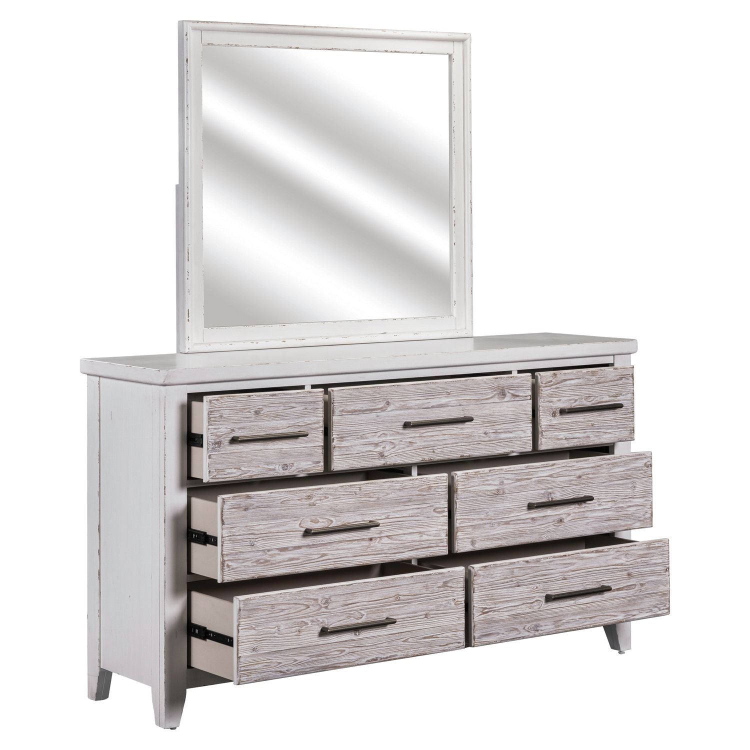 Commode et miroir - Blanc vieilli — exprime une essence simple avec un style confortable