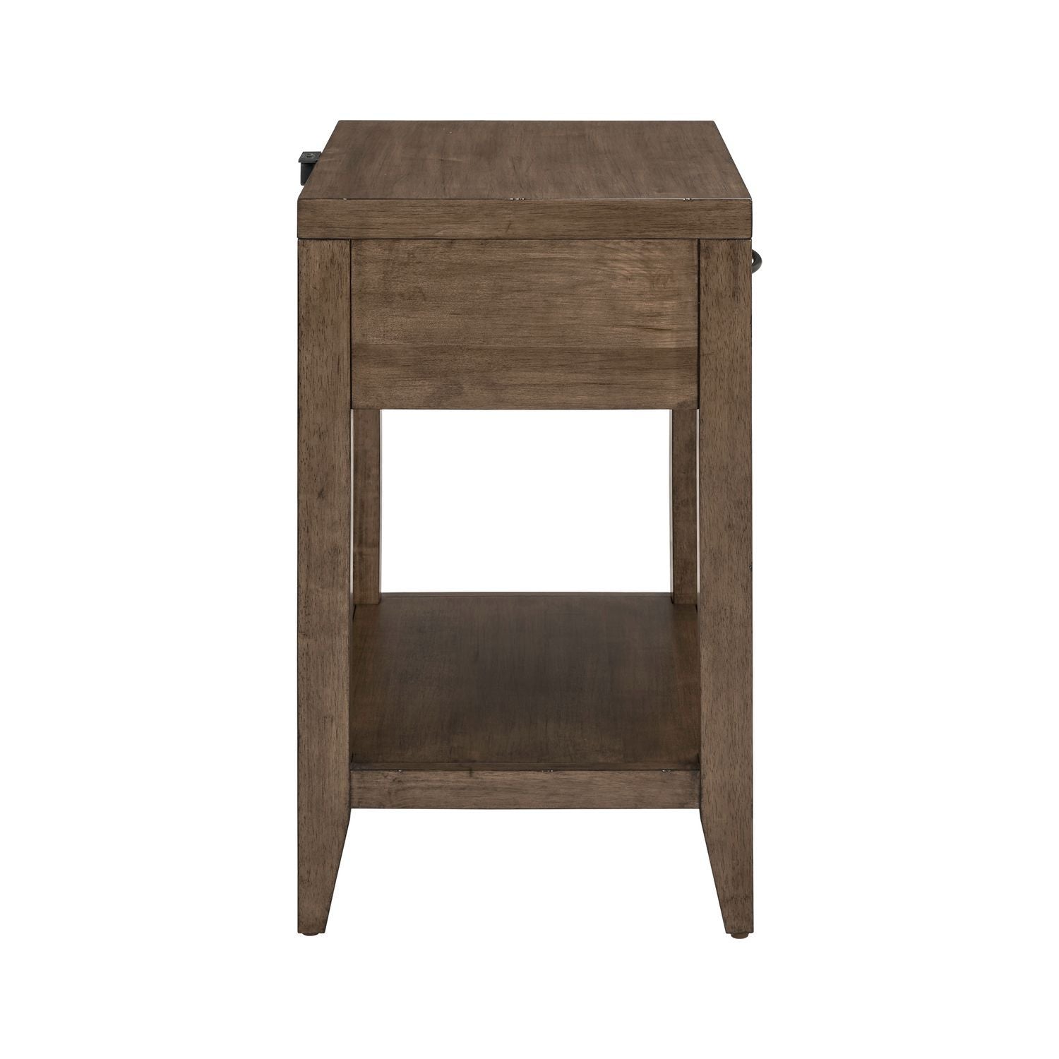Table de chevet ouverte avec station de charge – Brun moisson — Elle intègre des éléments de design provenant de plusieurs siècles