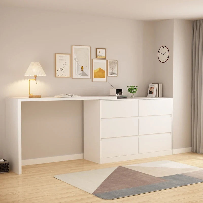 Commode pivotante 32,7H et bureau coiffeuse 6 tiroirs Blanc/Noir