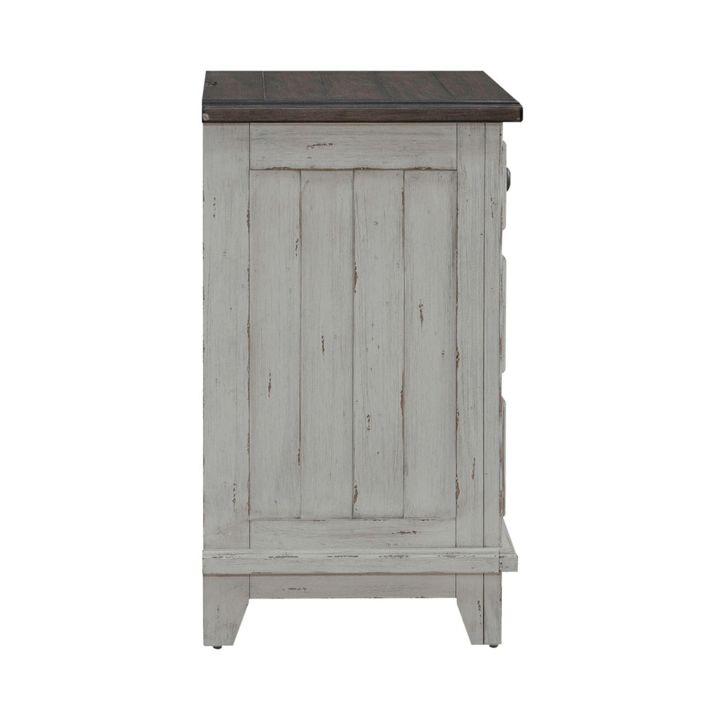 Table de chevet 3 tiroirs avec station de charge - Blanc galet et tabac — L'esprit Cottage et Ferme trouve le parfait équilibre entre