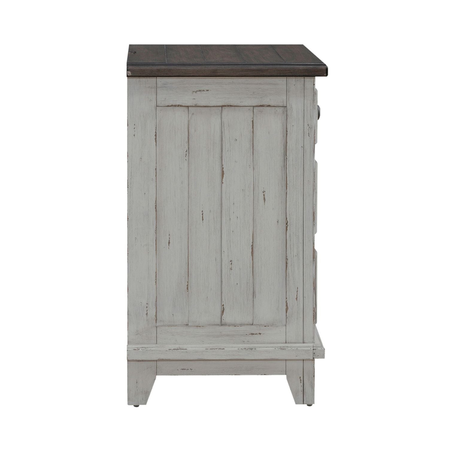 Table de chevet 3 tiroirs avec station de charge - Blanc galet et tabac — L'esprit Cottage et Ferme trouve le parfait équilibre entre
