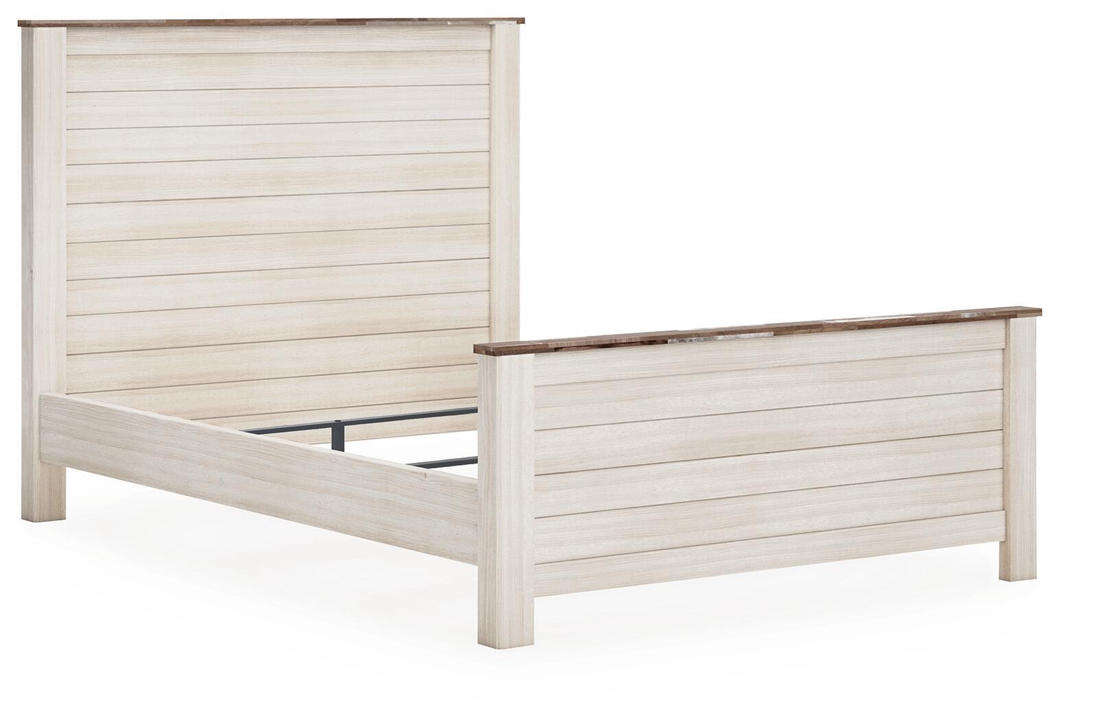 Lit à panneau — Fini biton aspect peinture usée avec touche authentique et motif grain de bois reproduit avec