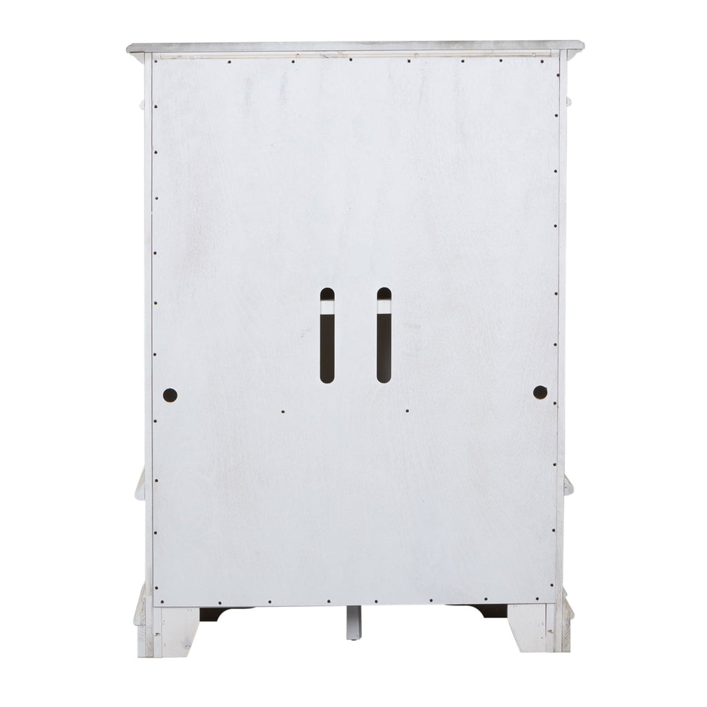 Commode à portes-miroirs – Blanc antique — La quincaillerie en anneau et poignée tombante en étain antique apporte la touche finale aux meubles.