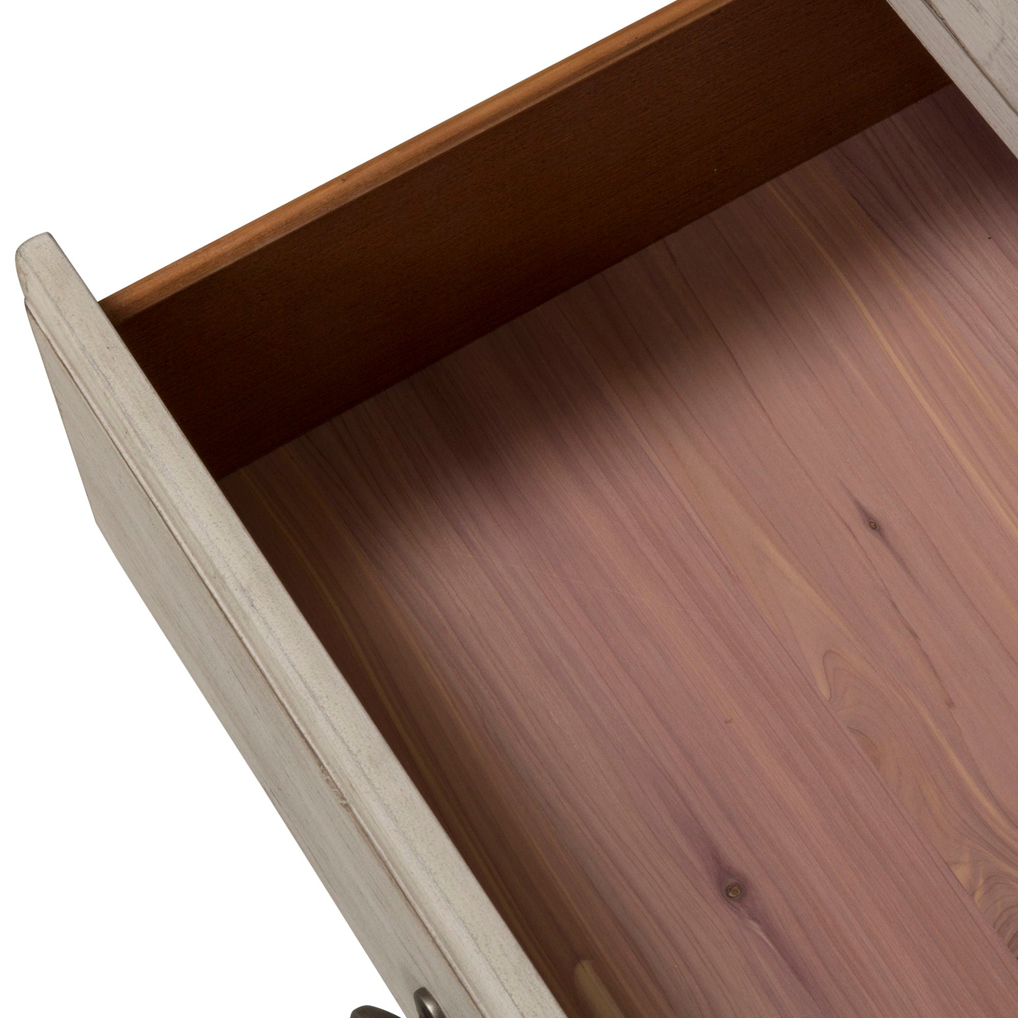Commode et miroir - Blanc antique / Dessus couleur châtaigne — ajoutez-y un style décontracté et vous obtenez un look classique avec une touche informelle.