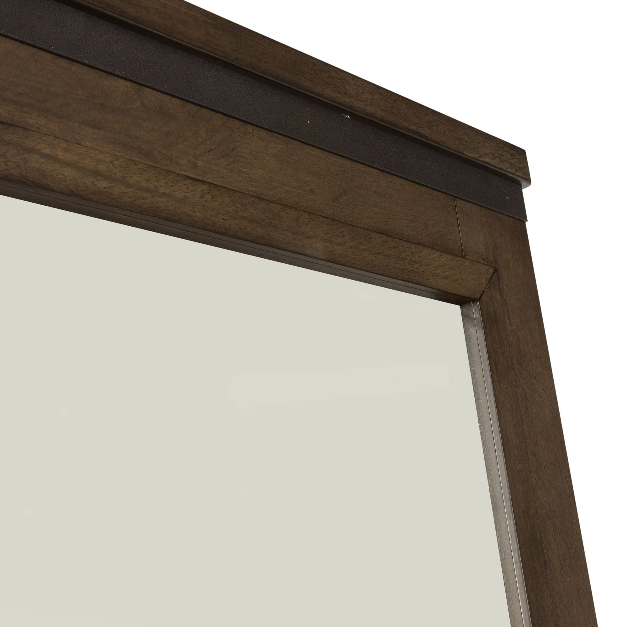 Commode et miroir – Brun battu par le roc — contemporain-Un mélange de matériaux avec des finis vieillis et des tissus texturés