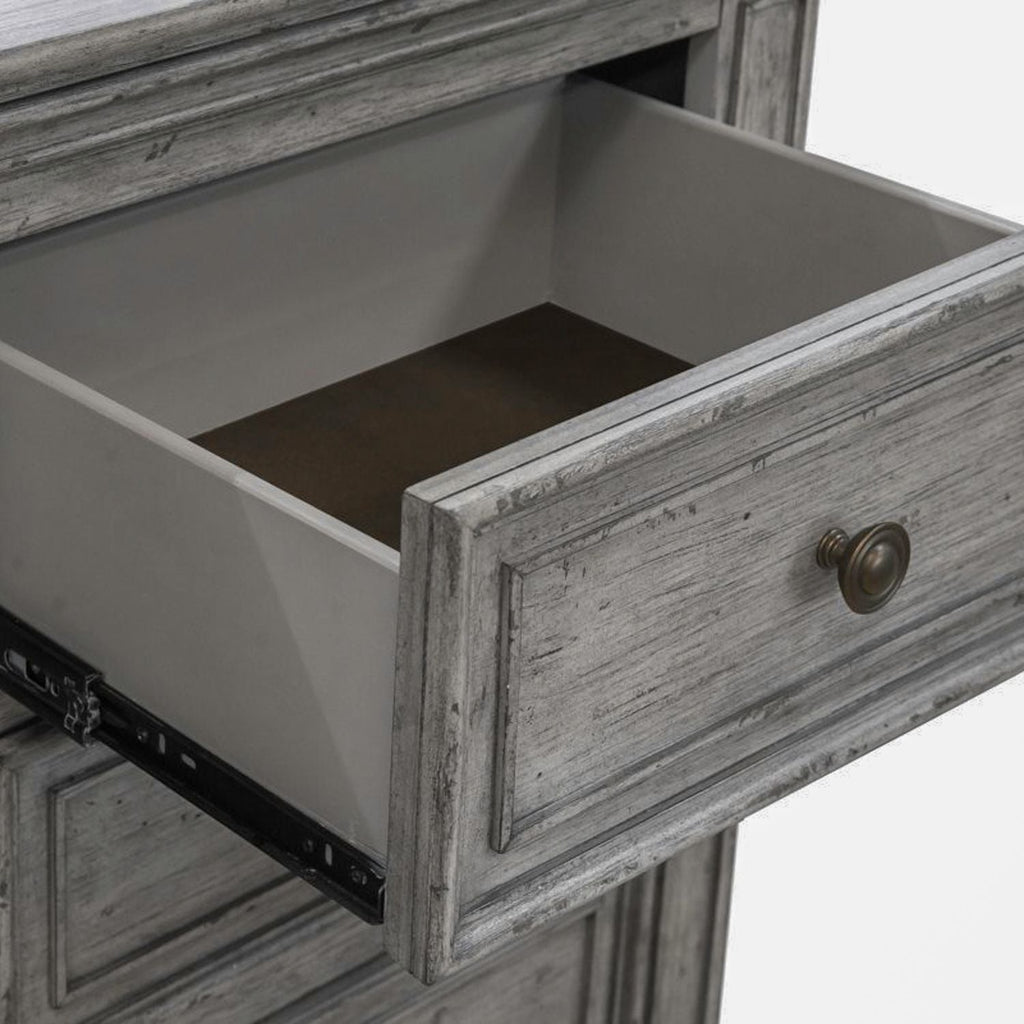 Commode de porte – Fabriquée avec des solides en bois d'hévéa et des produits du bois – protection anti-poussière du caisson inférieur et tiroirs intérieurs entièrement teints